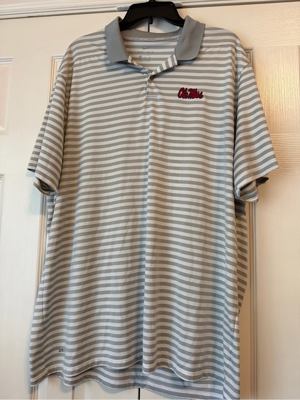Nike Dri-Fit Grey and White Striped Polo- NCAA Ole Miss